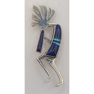 Vintage Kokopelli Brooch Sterling Silver Stone Inlay Southwest Signed